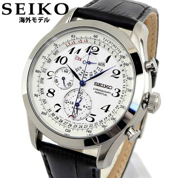 SEIKO セイコー 逆輸入 海外モデル SPC131P1 メンズ 腕時計 革ベルト レザー クオーツ アナログ 白 ホワイト 黒 ブラック 銀 シルバー 誕生日 男性 父の日 ギフト プレゼント 海外モデル