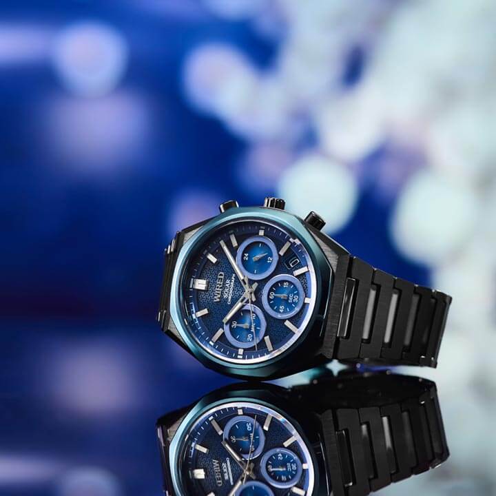 セイコー ワイアード ソーラー クロノグラフ 腕時計 時計 アナログ メタル 黒 ブラック 青 ブルー SEIKO WIRED リフレクション AGAD416 メンズ カジュアル おしゃれ かっこいい