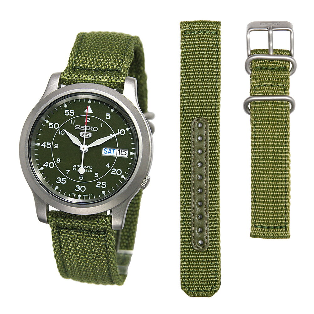 セイコーファイブ 腕時計（メンズ） [10年保証] [セット商品] [セイコーインポート] SEIKO 5 SNK805K2 セイコーファイブ ミリタリー カーキグリーン メッシュ ナイロンベルト と スペアベルト（4K11JZ）の2点セット