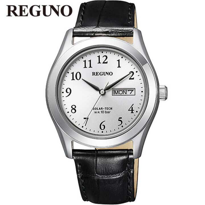 シチズン レグノ 腕時計 メンズ ソーラー KM1-211-10 CITIZEN REGUNO 国内正規品 ソーラーテック 革ベルト レザー 10気圧防水 日付カレンダー ビジネス シルバー ブラック バレンタイン 誕生日プレゼント 男性 彼氏 旦那 夫 社会人 友達 ギフト