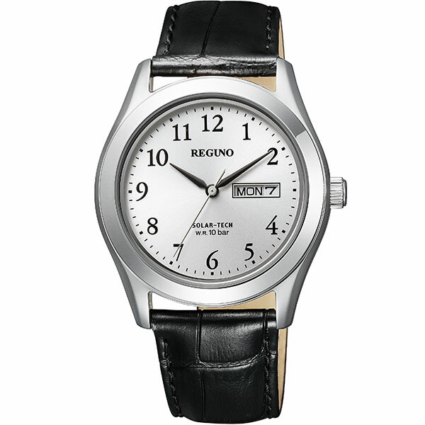 シチズン レグノ 腕時計 メンズ ソーラー KM1-211-10 CITIZEN REGUNO 国内正規品 ソーラーテック 革ベルト レザー 10気圧防水 日付カレンダー ビジネス シルバー ブラック バレンタイン 誕生日プレゼント 男性 彼氏 旦那 夫 社会人 友達 ギフト格安通販　バレンタイン　人気　ランキング
