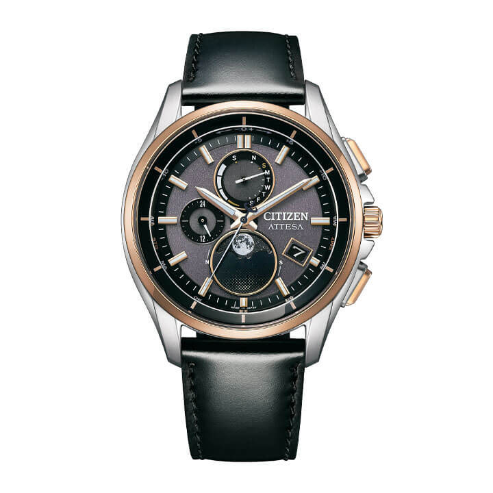 【お取り寄せ】シチズン アテッサ ダイレクトフライト ムーンフェイズ 腕時計 エコドライブ電波時計 ソーラー アナログ 革ベルト レザー ピンクゴールド 銀 シルバー 黒 ブラック 国内正規品 メンズ CITIZEN ATTESA BY1004-17X