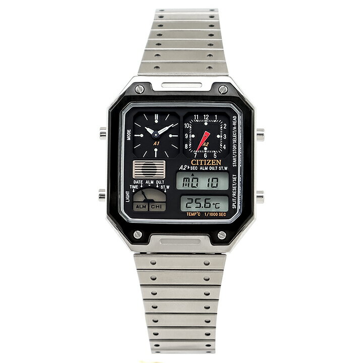 シチズン コレクション レコードレーベル サーモセンサー クオーツ アナログ デジタル アナデジ メタル 銀 シルバー 黒 ブラック CITIZEN COLLECTION RECORD LABEL THERMO SENSOR JG2126-69E 国内正規品 メンズ