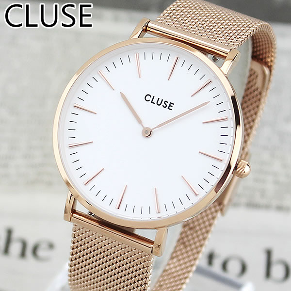 CLUSE クルース La Boheme MESH ラ・ボエーム メッシュ CL18112 38mm 海外モデル レディース 腕時計 ウォッチ メタル バンド 白 ホワイト 金 ピンクゴールド 成人祝い 誕生日プレゼント 女性 彼女 女友達 ギフト