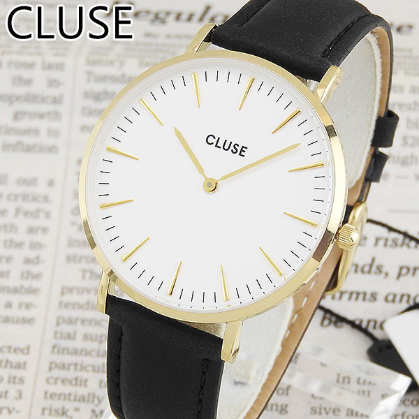 CLUSE クルース La Boheme ラ・ボエーム CL18406 38mm 海外モデル レディース 腕時計 ウォッチ 革ベルト レザー クオーツ アナログ ブラック ホワイト ゴールド 誕生日 女性 ギフト プレゼント