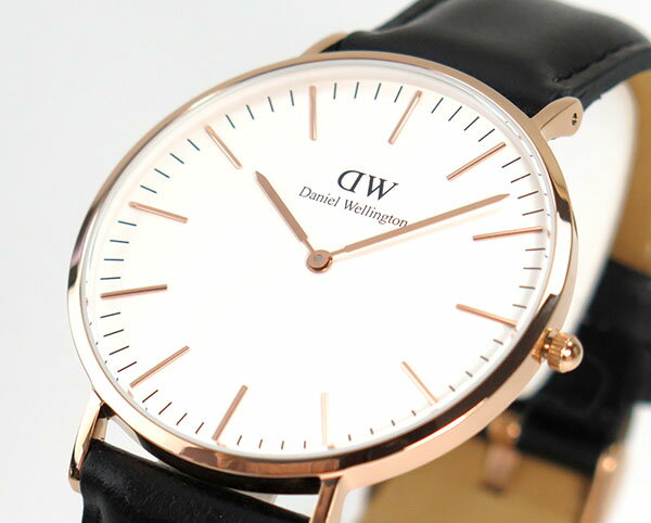 Daniel Wellington ダニエルウェリントン メンズ 腕時計 北欧レザー 革ベルト 黒 ブラック ピンクゴールド ローズゴールド アナログ クオーツ ペアに 0107DW DW00600007 海外モデル 40mm バレンタイン 誕生日プレゼント 男性 彼氏 旦那 夫 社会人 友達 ギフト格安通販　バレンタイン　人気　ランキング