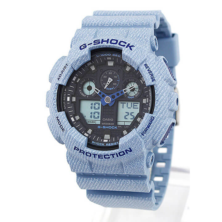 CASIO カシオ G-SHOCK Gショック ジーショック 腕時計 時計 メンズ ウレタン アナログ 青 ブルー デニム 海外モデル GA-100DE-2A バレンタイン 誕生日プレゼント 男性 彼氏 旦那 夫 社会人 友達 ギフト格安通販　バレンタイン　人気　ランキング
