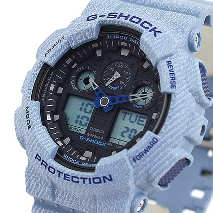 CASIO カシオ G-SHOCK Gショック ジーショック 腕時計 時計 メンズ ウレタン アナログ 青 ブルー デニム 海外モデル GA-100DE-2A バレンタイン 誕生日プレゼント 男性 彼氏 旦那 夫 社会人 友達 ギフト格安通販　バレンタイン　人気　ランキング