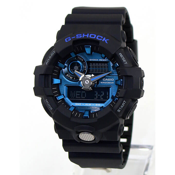 CASIO カシオ G-SHOCK Gショック ジーショック Garish ガリッシュ GA-710-1A2 メンズ 腕時計 防水 ウレタン アナログ 黒 ブラック 青 ブルー バレンタイン 誕生日プレゼント 男性 彼氏 旦那 夫 社会人 友達 ギフト 海外モデル 商品到着後レビューを書いて3年保証格安通販　バレンタイン　人気　ランキング