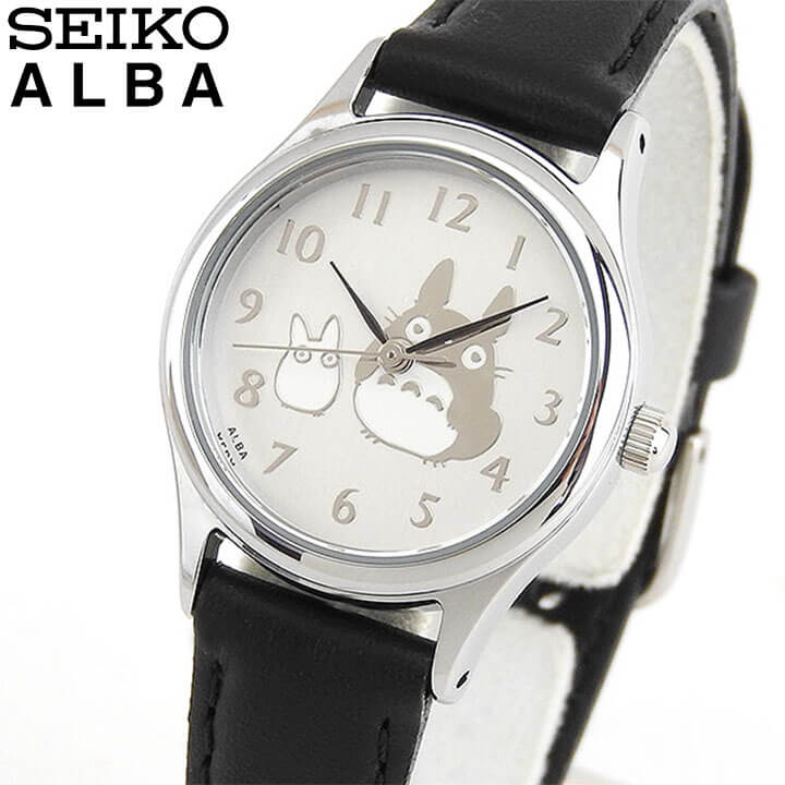 【お取り寄せ】SEIKO セイコー ALBA アルバ となりのトトロ ACCK402 レディース レディス キッズ 子供 腕時計 革ベルト レザー クオーツ アナログ 銀 シルバー 黒 ブラック 女子 中学生 高校生 誕生日プレゼント 女性 彼女 友達 ギフト 国内正規品