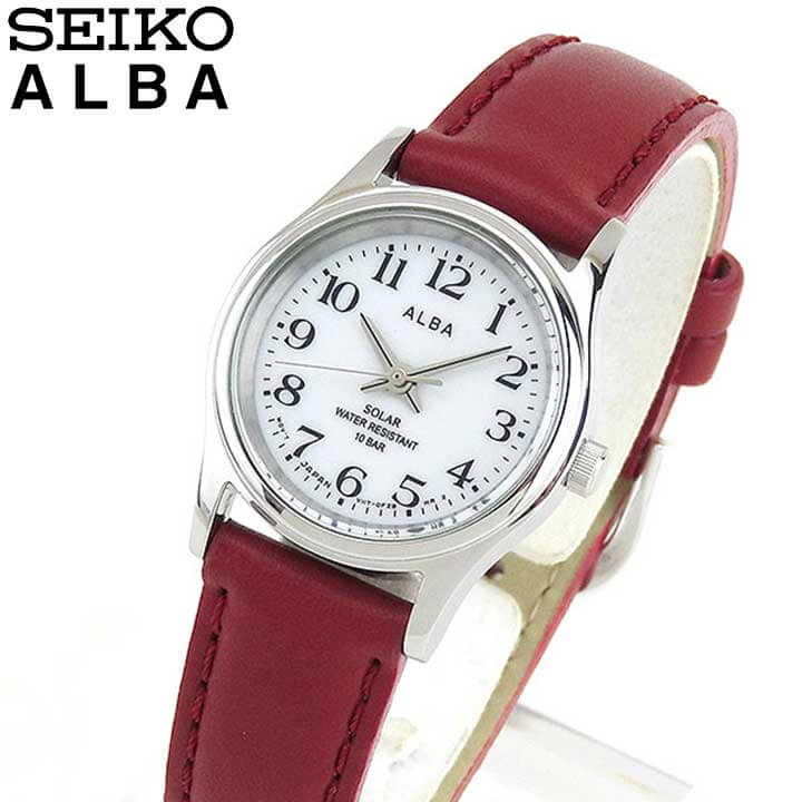 SEIKO セイコー ALBA アルバ AEGD561 国内正規品 レディース レディス 腕時計 ウォッチ レザー 革ベルト ソーラー アナログ 赤 レッド 白 ホワイト 中学生 高校生 母の日 実用的 誕生日プレゼント 女性 彼女 友達 ギフト ブランド