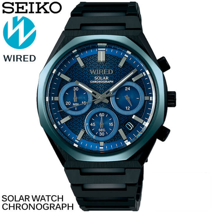 セイコー ワイアード ソーラー クロノグラフ 腕時計 時計 アナログ メタル 黒 ブラック 青 ブルー SEIKO WIRED リフレクション AGAD416 メンズ カジュアル おしゃれ かっこいい