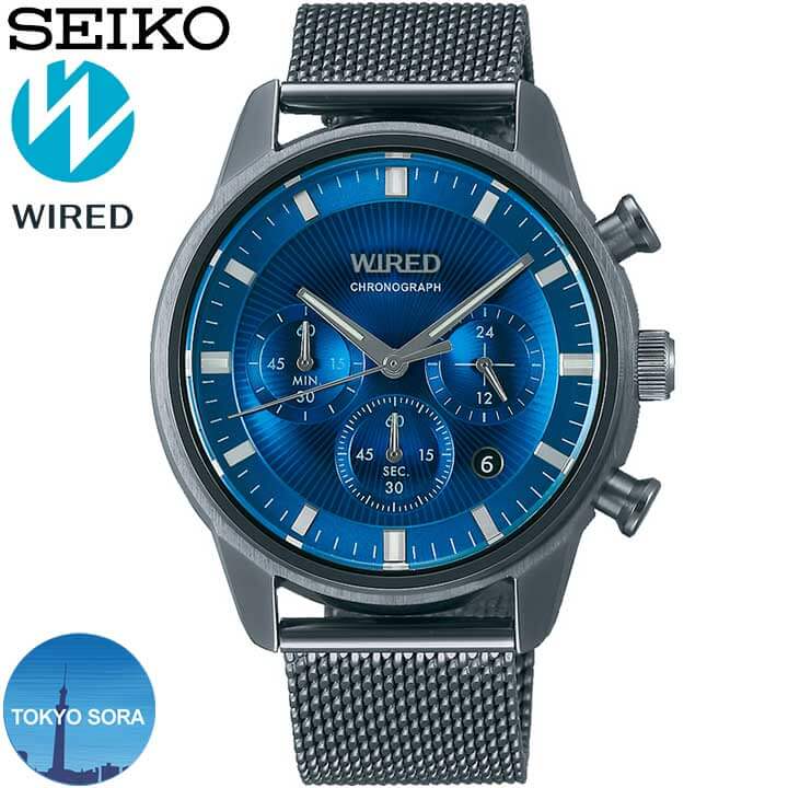 楽天加藤時計店　Gショック楽天市場店【お取り寄せ】SEIKO セイコー WIRED ワイアード TOKYO SORA トウキョウソラ メンズ 腕時計 時計 AGAT453 青 ブルー グレー クロノグラフ 誕生日プレゼント 男性 父の日 プレゼント 実用 男性 プレゼント 彼氏 旦那 夫 友達 ギフト 国内正規品