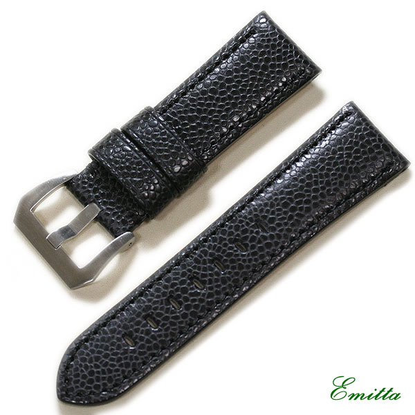 パネライ 対応 エミッタ テンペスティ ロディ 型押し 時計ベルト ブラック 24mm 日本製 時計 ベルト 時計バンド 送料無料