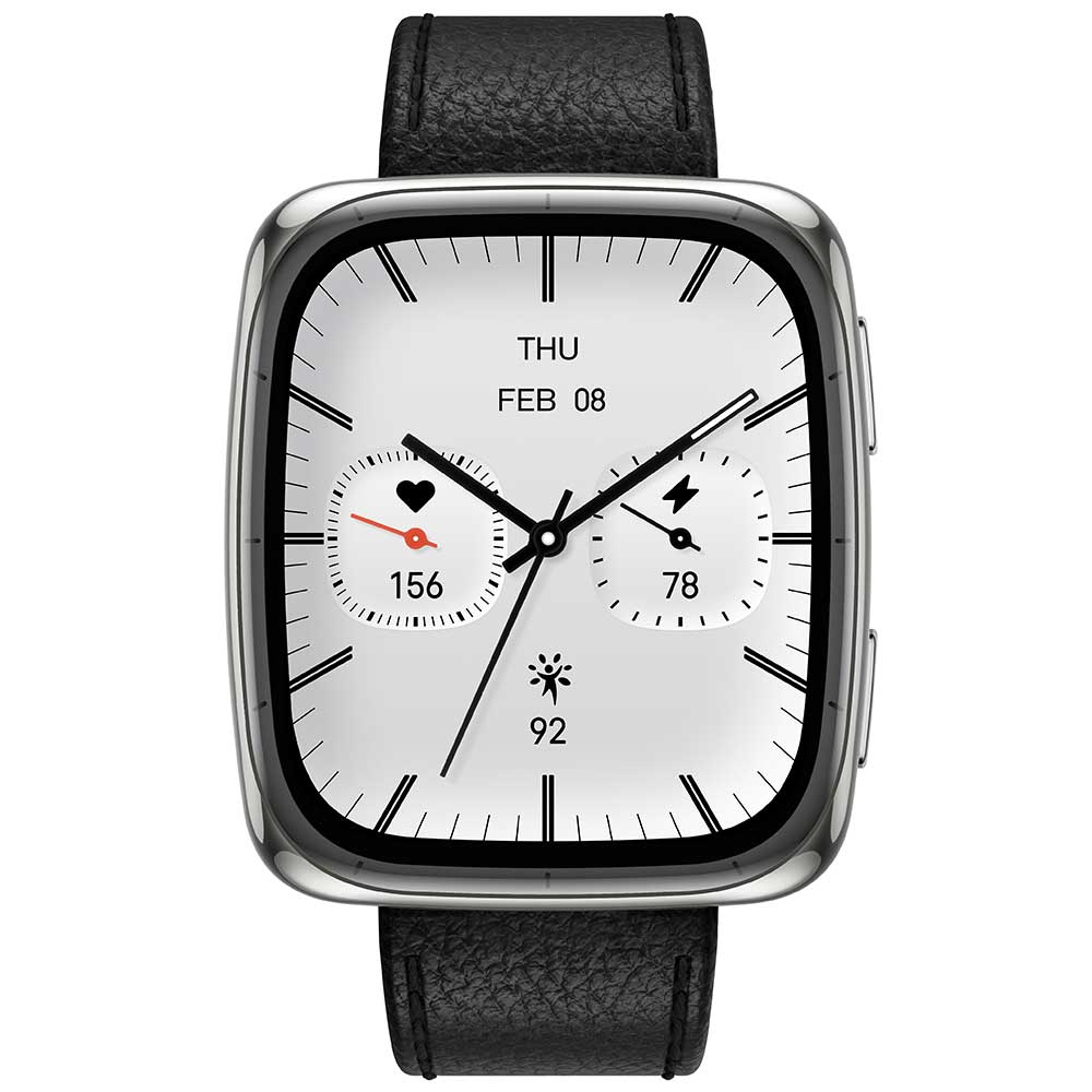 Rakuten - Amazfit アマズフィット SP170075-C01 Active 2 Round 44mm スクエア ブラックレザー スマートウォッチ 腕時計 プレゼント ギフト メーカー1年保証 送料無料
