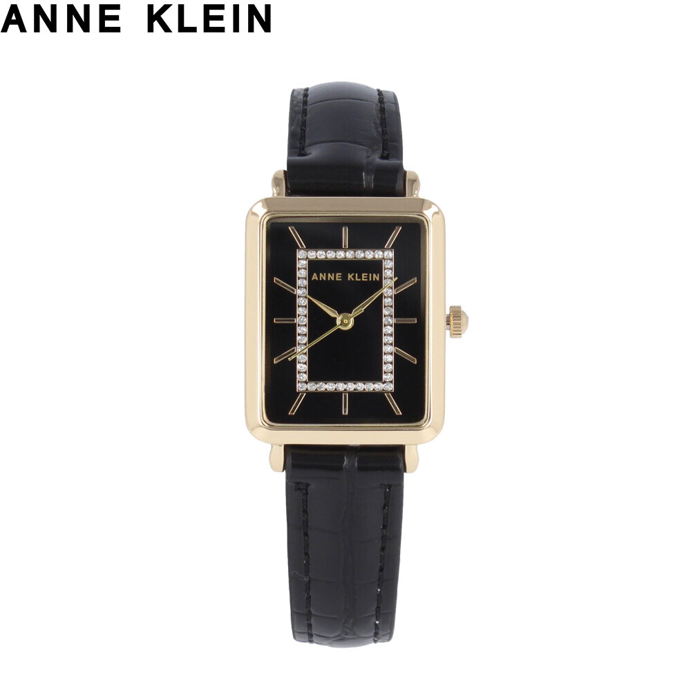 大決算セール開催中！9/11 1:59まで ANNE KLEIN アンクライン腕時計 時計 レディース クオーツ アナログ 3針 レザー ステンレス ストーン ブラック ゴールド AK 3820GPBKプレゼント ギフト 送料無料