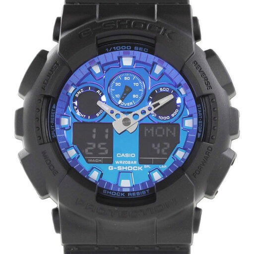 CASIO G-SHOCK GA-100FL-1A メンズ アナデジ Flame inside フレイムシリーズ ブラック ブルー 腕時計 プレゼント ギフト 1年保証 送料無料