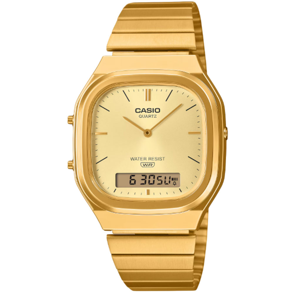 CASIO カシオ AQ-240EG-9A アナデジ クオーツ カシオ　クラシック　ゴールド ユニセックス腕時計 プレゼント ギフト 1年保証 送料無料 【ネコポス発送・BOXなし】