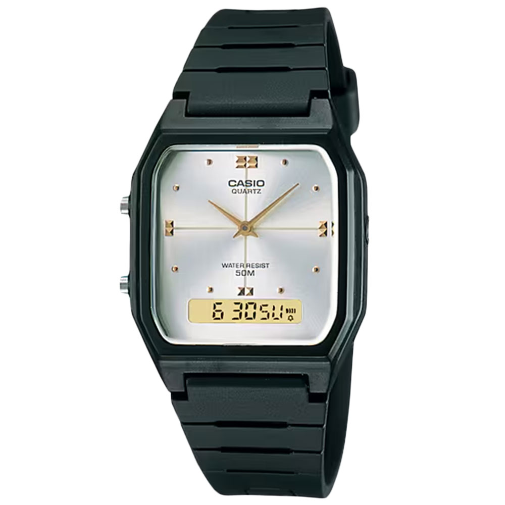 CASIO カシオ STANDARD スタンダード チープカシオ 腕時計 メンズ レディース ユニセックス アナログ デジタル アナデジ スクエア カジュアル シンプル クラシック ラバー 樹脂 ブラック 黒 AW-48HE-7Aプレゼント ギフト 1年保証 送料無料 【ネコポス発送 BOXなし】