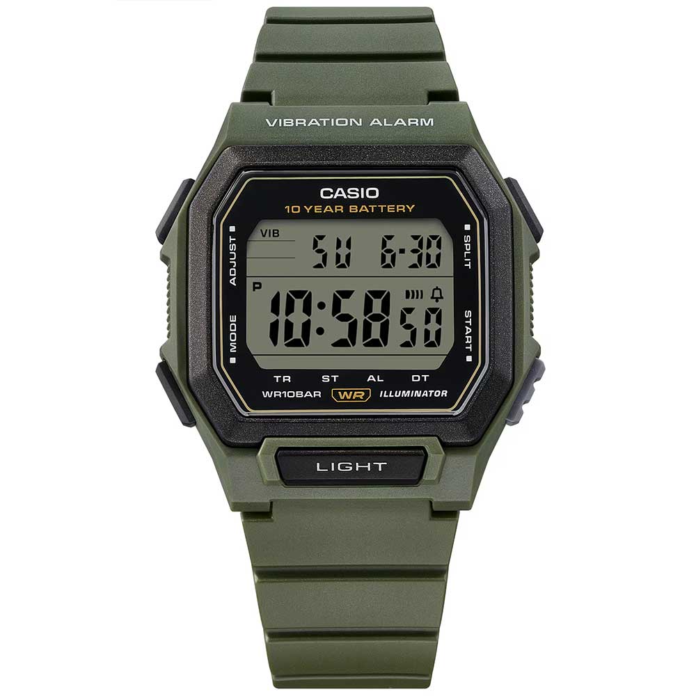 Rakuten - 【SSクーポン配布中】CASIO カシオ W-738H-3A デジタル クオーツ エコパッケ−ジ　Collection STANDARD　バイブレーション機能　カーキグリーン メンズ腕時計 プレゼント ギフト 1年保証 送料無料
