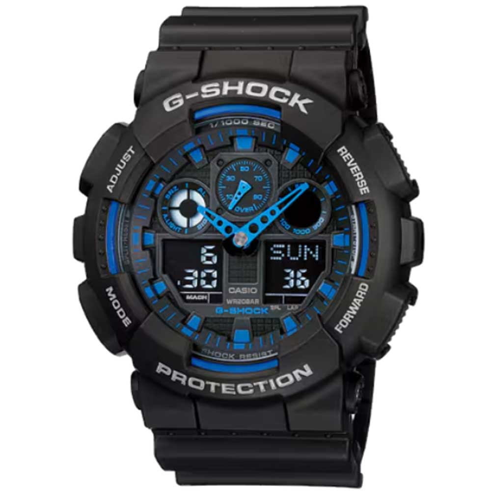 Rakuten - CASIO カシオ G-SHOCK ジーショック腕時計 時計 GA-100-1A2 メンズ アナデジ アナログ デジタル 樹脂 ブラック ブループレゼント ギフト 1年保証 送料無料