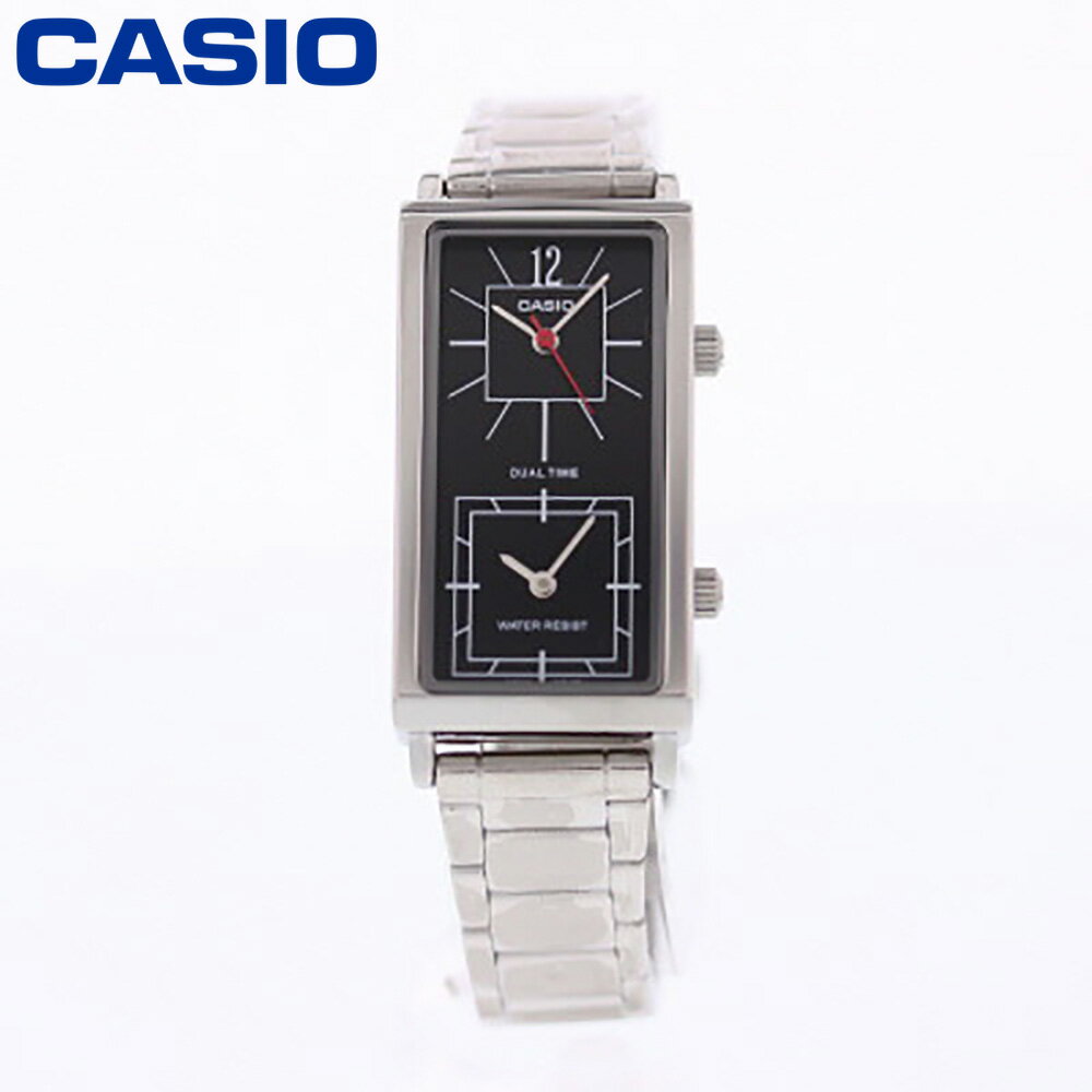 CASIO カシオ STANDARD スタンダード チープカシオ 腕時計 時計 レディース アナログ デュアルタイム スクエア ビジネス カジュアル フォーマル レア メタル 防水 ブラック 黒 LTP-E151D-1B プレゼント ギフト 1年保証 送料無料