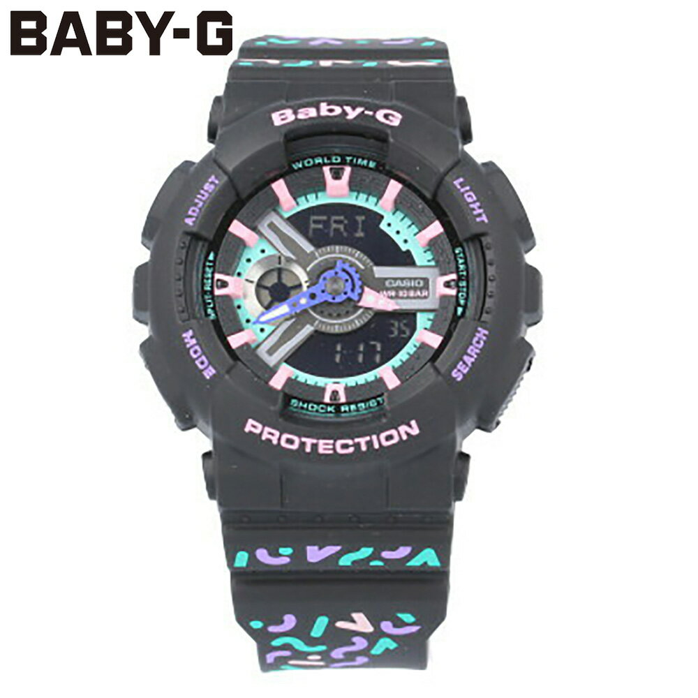 CASIO カシオ Baby-G ベビージー ベビーG 腕時計 時計 レディース アナログ デジタル アナデジ ベーシックモデル 防水 カジュアル アウトドア スポーツ ブラック 黒 マルチカラー ジオメトリック BA-110TH-1A プレゼント ギフト 1年保証 送料無料