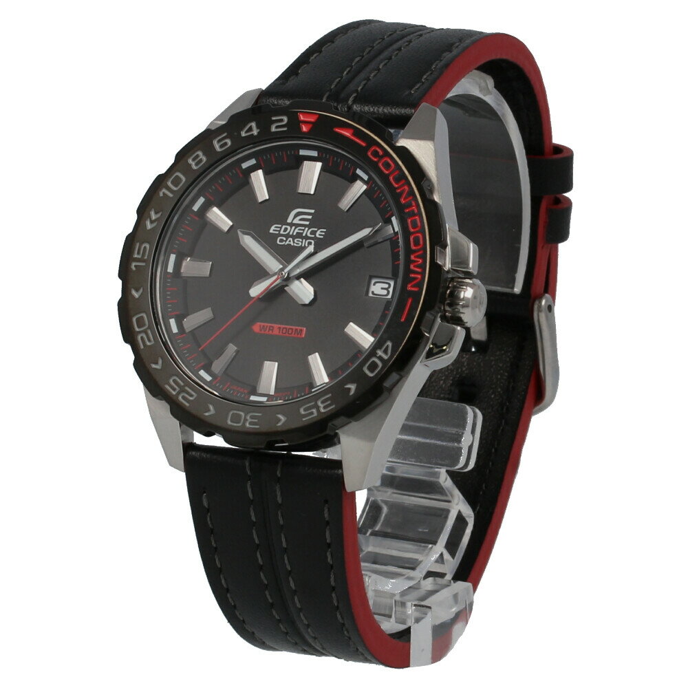 CASIO カシオ / EDIFICE エディフィス EFV-120BL-1A ブラック×レッド 腕時計 メンズ レザー ステッチ クオーツ 【あす楽対応_東海】