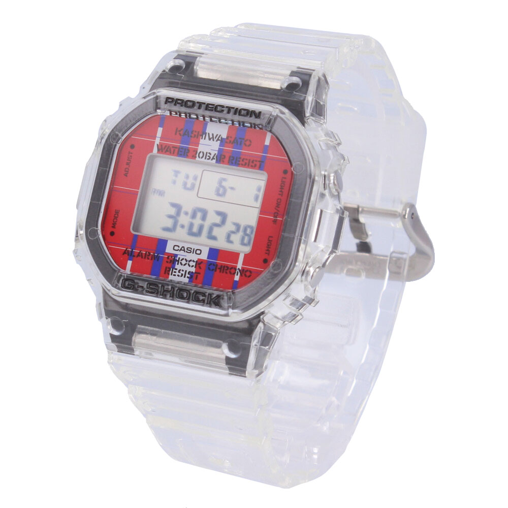 期間限定でポイント2倍！CASIO カシオ G-SHOCK ジーショック Gショック 5600 KASHIWA SATO さとう かしわ腕時計 時計 メンズ 防水 クオーツ デジタル 替えベルト コラボ スケルトン クリア オレンジ グリーン レッド DWE-5600KS-7プレゼント ギフト 1年保証 送料無料