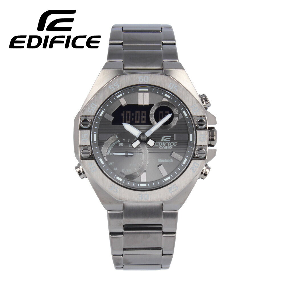 最大500円OFFクーポン配布中！5/27 1:59まで CASIO カシオ EDIFICE エディフィス腕時計 時計 メンズ 防水 クオーツ アナデジ Bluetooth モバイルリンク ステンレス メタル ガンメタル グレー ECB-10DC-1B ビジネス プレゼント ギフト 1年保証 送料無料 父の日