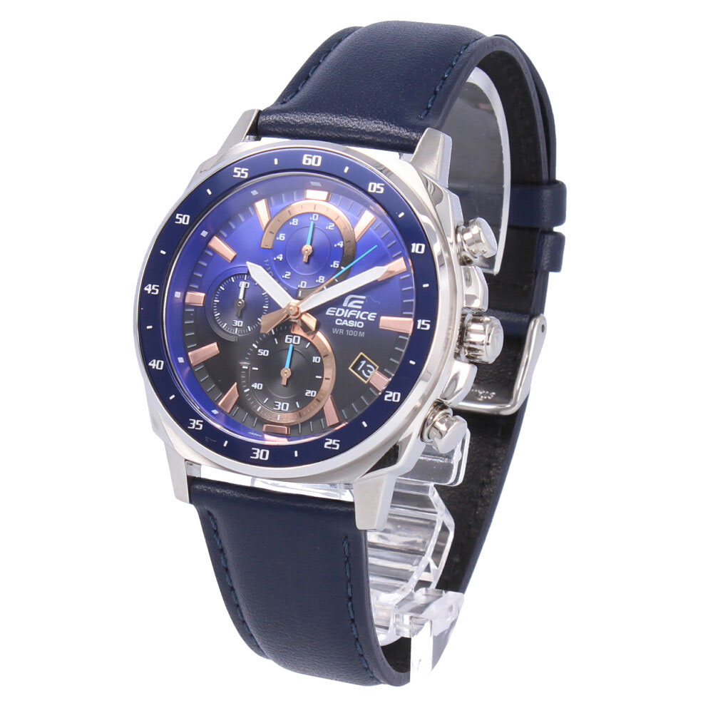 CASIO カシオ EDIFICE エディフィス腕時計 時計 メンズ 防水 クオーツ クロノグラフ レザー ネイビー ブルー EFV-600L-2A ビジネス プレゼント ギフト 1年保証 送料無料