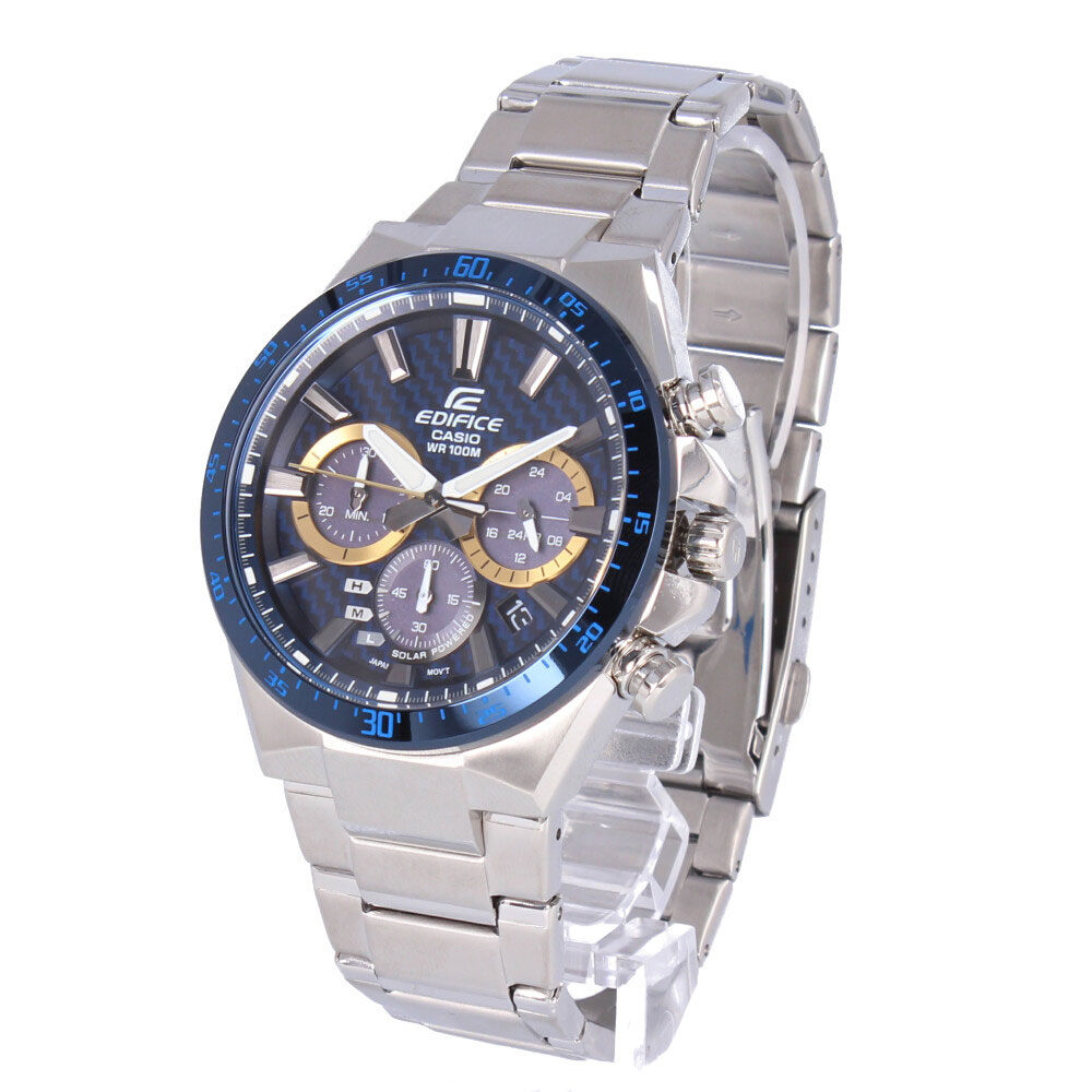 CASIO カシオ EDIFICE エディフィス腕時計 時計 メンズ 防水 ソーラー クロノグラフ メタル シルバー ブルー EQS-800BCD-2A ビジネス プレゼント ギフト 1年保証 送料無料