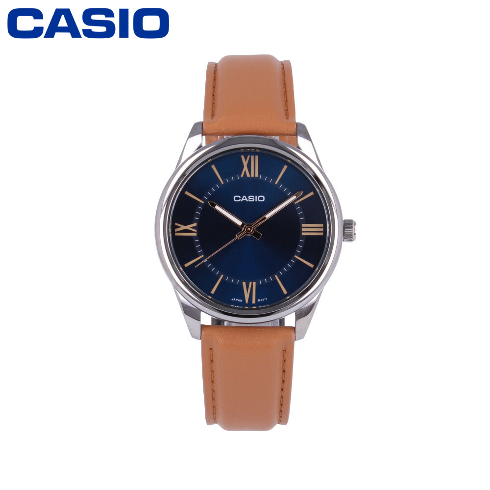 CASIO カシオ カシオスタンダード Dress ドレス腕時計 時計 メンズ クオーツ アナログ 3針 ステンレス レザー シルバー ブラウン ネイビー MTP-V005L-2B5プレゼント ギフト 1年保証 送料無料 【ネコポス発送・BOXなし】