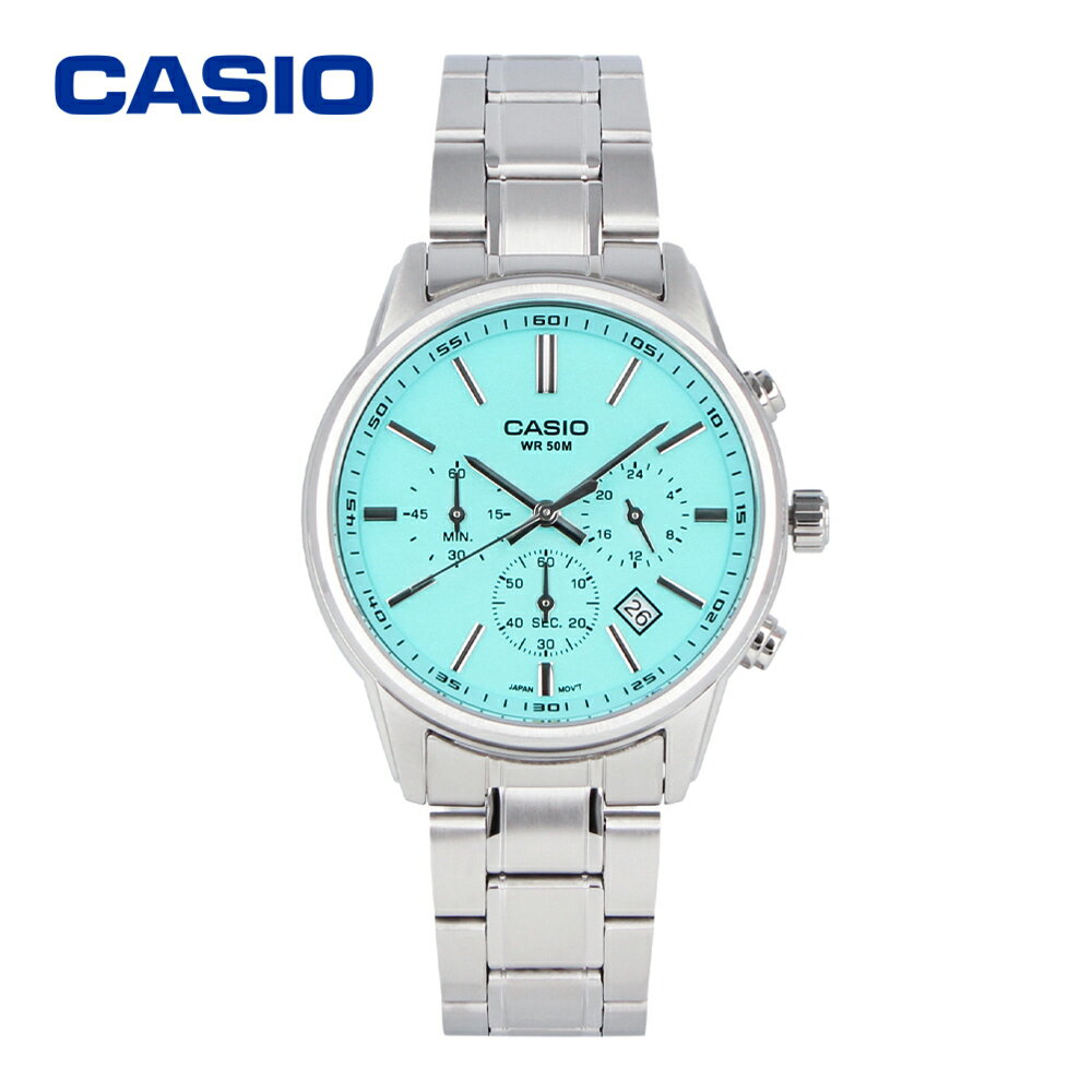 CASIO カシオ カシオスタンダード チープカシオ チプカシ腕時計 時計 メンズ クオーツ アナログ クロノグラフ ステンレス メタル シルバー ターコイズ MTP-E515D-2A2プレゼント ギフト 1年保証 送料無料