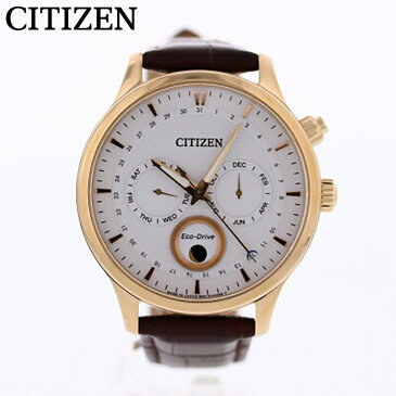 CITIZEN シチズン 腕時計 時計 メンズ アナログ ソーラー エコドライブ ECO DRIVE ムーンフェイズ 海外モデル ビジネス 仕事 就活 防水 レザー 革 ブラウン 茶 シルバー 銀 ゴールド 金 AP1052-00A プレゼント ギフト 1年保証 送料無料