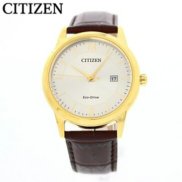 CITIZEN シチズン 腕時計 時計 メンズ アナログ ソーラー エコドライブ ECO DRIVE 3針 シンプル デイ 日付 海外モデル ビジネス 仕事 就活 防水 レザー 革 ブラウン 茶 シルバー 銀 ゴールド 金 AW1232-12A プレゼント ギフト 1年保証 送料無料