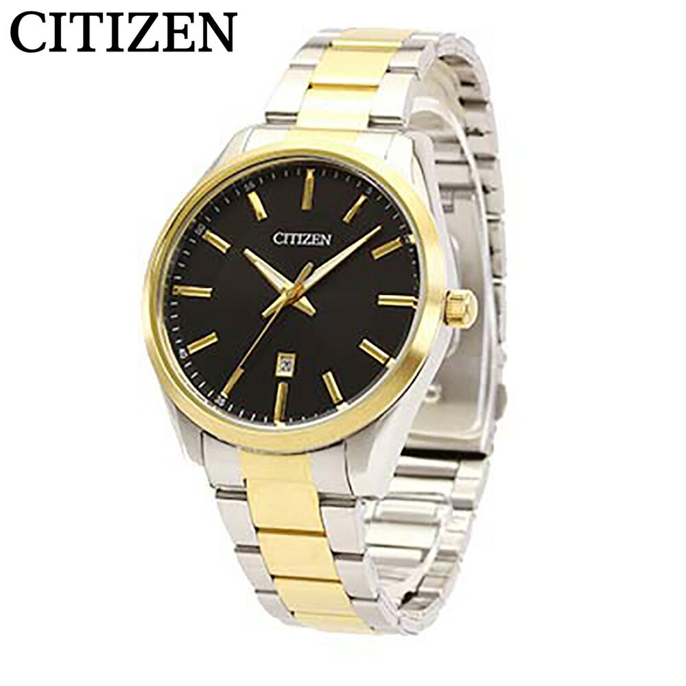 CITIZEN シチズン 腕時計 時計 メンズ アナログ クオーツ 3針 シンプル デイ 日付 海外モデル ビジネス 仕事 カジュアル 防水 ステンレス メタル シルバー 銀 ゴールド 金 コンビ ブラック 黒 BI1034-52E プレゼント ギフト 1年保証 送料無料