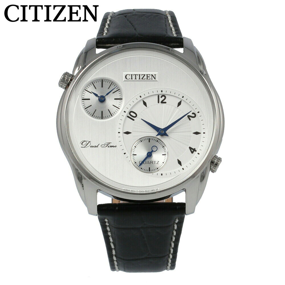 CITIZEN シチズン 腕時計 時計 メンズ アナログ クオーツ デュアルタイム クラシック CLASSIC 海外モデル ビジネス 仕事 就活 防水 レザー 革 ブラック 黒 シルバー 銀 AO3030-24A プレゼント ギフト 1年保証 送料無料