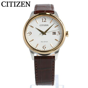 CITIZEN シチズン 腕時計 時計 メンズ アナログ ソーラー エコドライブ ECO DRIVE 3針 シンプル デイ 日付 海外モデル ビジネス 仕事 就活 防水 レザー 革 ブラウン 茶 シルバー 銀 ピンクゴールド BM7304-16A プレゼント ギフト 1年保証 送料無料