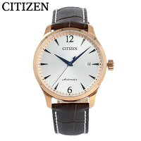 CITIZEN シチズン 腕時計 時計 メンズ アナログ 自動巻き オートマティック シンプル 3針 日付 デイト 海外モデル ビジネス 仕事 就活 防水 レザー 革 ブラウン 茶 ローズゴールド NJ0113-10A プレゼント ギフト 1年保証 送料無料 父の日