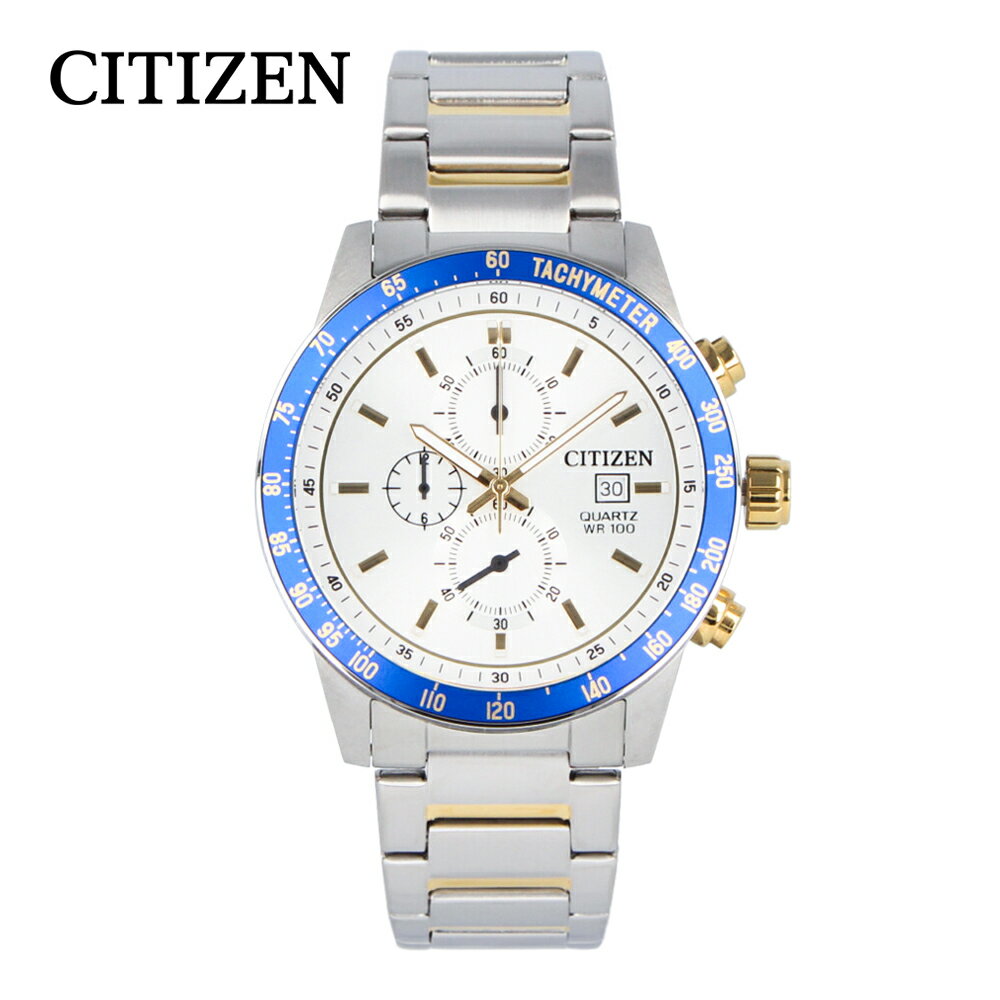 CITIZEN シチズン腕時計 時計 メンズ 防水 クオーツ アナログ クロノグラフ ステンレス メタル コンビベルト ツートン シルバー ゴールド ブルー AN3686-53Aプレゼント ギフト 1年保証 送料無料 父の日