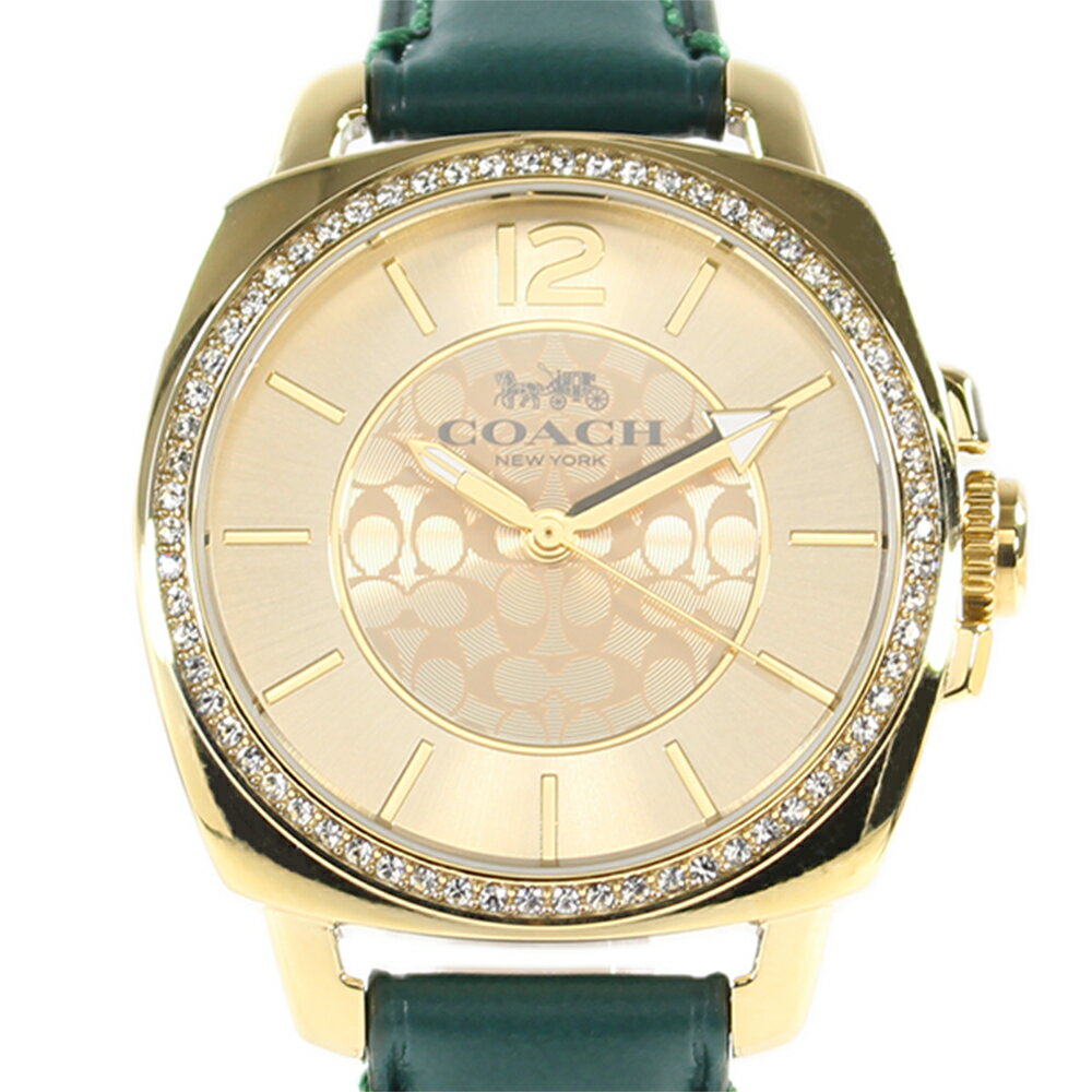 COACH 14503982 コーチ ボーイフレンド クオーツ レディース 革ベルト アナログ ゴールド グリーン 腕時計 プレゼント ギフト 1年保証 送料無料
