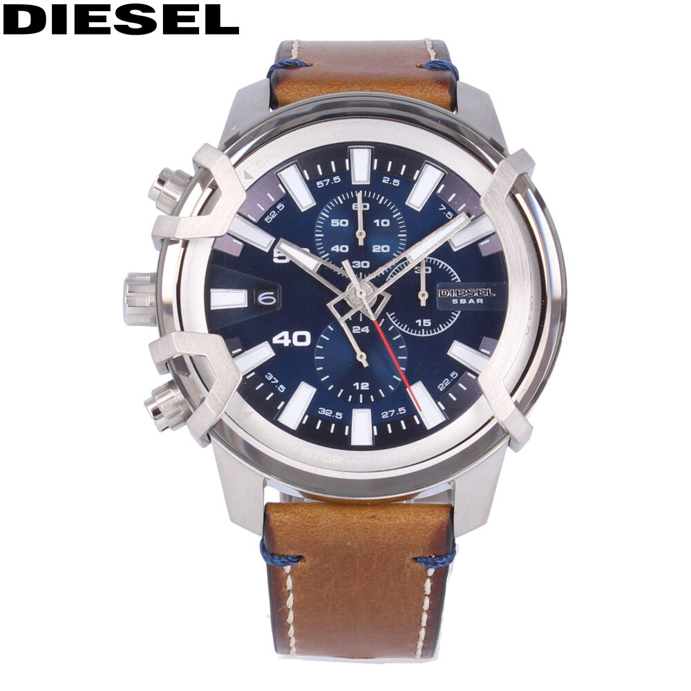 DIESEL ディーゼル GRIFFED グリフド腕時計 時計 メンズ 防水 クオーツ レザー ブラウン シルバー ブルー DZ4518プレゼント ギフト 1年保証 送料無料