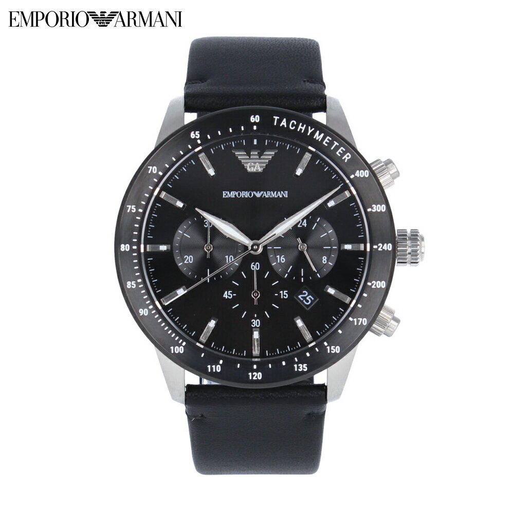 最大500円OFFクーポン配布中！5/27 1:59まで EMPORIO ARMANI エンポリオ アルマーニ腕時計 時計 メンズ クオーツ アナログ クロノグラフ ステンレス レザー ブラック シルバー AR11243プレゼント ギフト 1年保証 送料無料 父の日