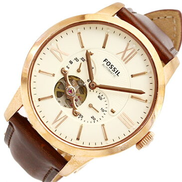FOSSIL フォッシル 腕時計 時計 メンズ 男性 アナログ 機械式 自動巻き オートマティック メカニカル 3針 スモールセコンド TOWNSMAN タウンズマン カジュアル ビジネス 仕事 防水 レザー ブラウン 茶 ホワイト 白 ME3105 プレゼント ギフト 1年保証 送料無料