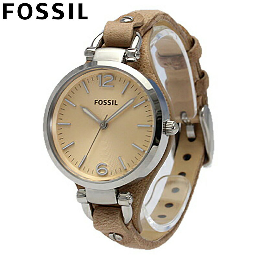 FOSSIL フォッシル 腕時計 時計 レディース 女性 アナログ クオーツ 電池 3針 シンプル GEORGIA ジョージア カジュアル ビジネス 仕事 就活 防水 レザー 革 ブラウン 茶 ベルトパット シルバー 銀 ベージュ ES2830 プレゼント ギフト 1年保証 送料無料