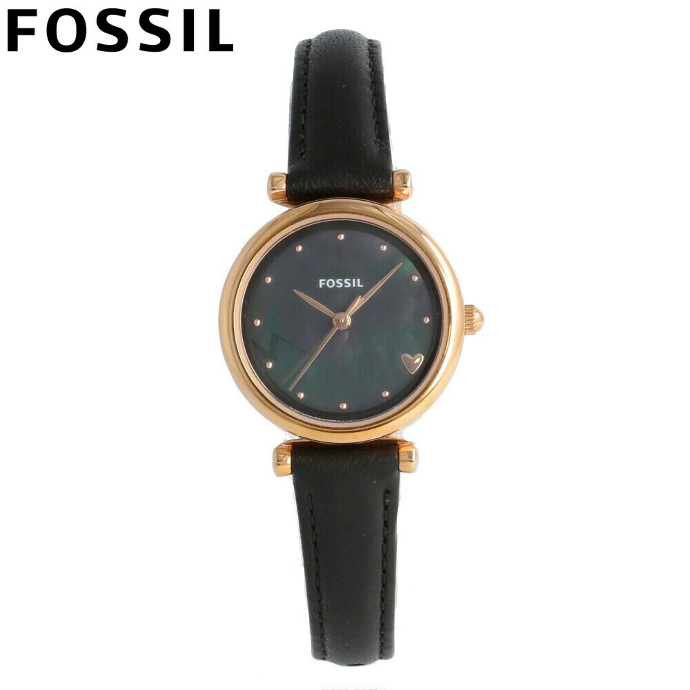 FOSSIL フォッシル 腕時計 時計 レディース 女性 アナログ クオーツ 電池 3針 シンプル ラインストーン CARLIE MINI カーリーミニ カジュアル ビジネス 仕事 防水 レザー 革 ブラック 黒 ローズゴールド シェル ES4504 プレゼント ギフト 1年保証 送料無料