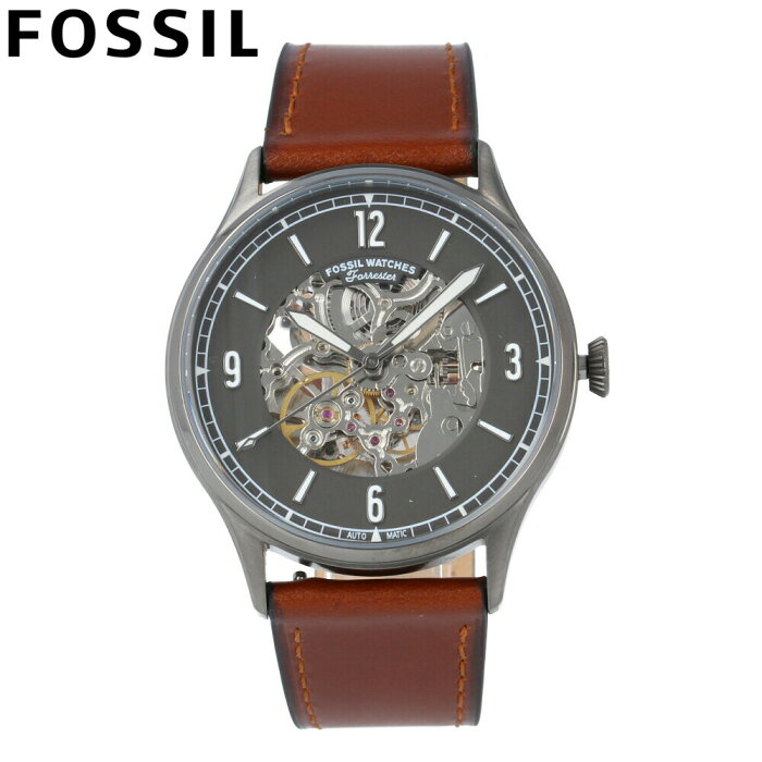 FOSSIL フォッシル 腕時計 時計 メンズ 男性 アナログ 機械式 自動巻き オートマティック メカニカル 3針 スケルトン FORRESTER フォレスター カジュアル ビジネス 仕事 防水 レザー 革 ブラウン 茶 グレー 灰色 ME3178プレゼント ギフト 1年保証 送料無料