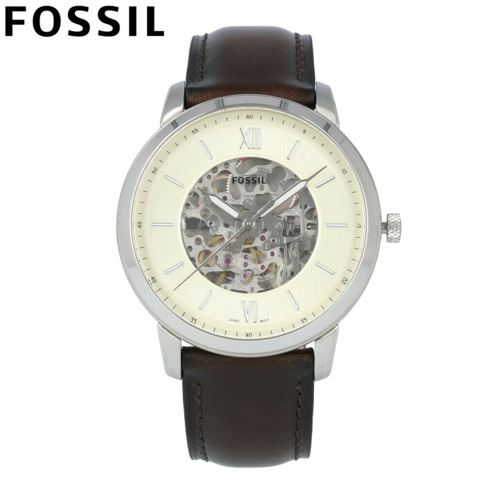 FOSSIL フォッシル 腕時計 時計 メンズ 男性 アナログ 機械式 自動巻き オートマティック メカニカル 3針 スケルトン NEUTRA ニュートラ カジュアル ビジネス 仕事 防水 レザー 革 ブラウン 茶 ホワイト 白 ME3184プレゼント ギフト 1年保証 送料無料