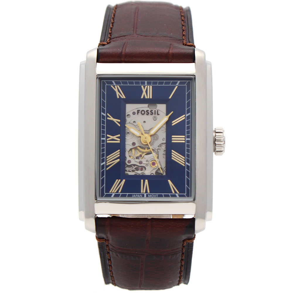 FOSSIL フォッシル ME3273 アナログ 自動巻き Carraway オートマティック ブルー　ブラウン　レザー メンズ腕時計 プレゼント ギフト 1年保証 送料無料